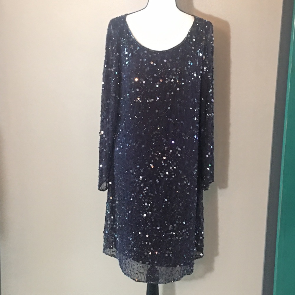 Pisarro Nights Dark Purple Beaded Dress Size 14